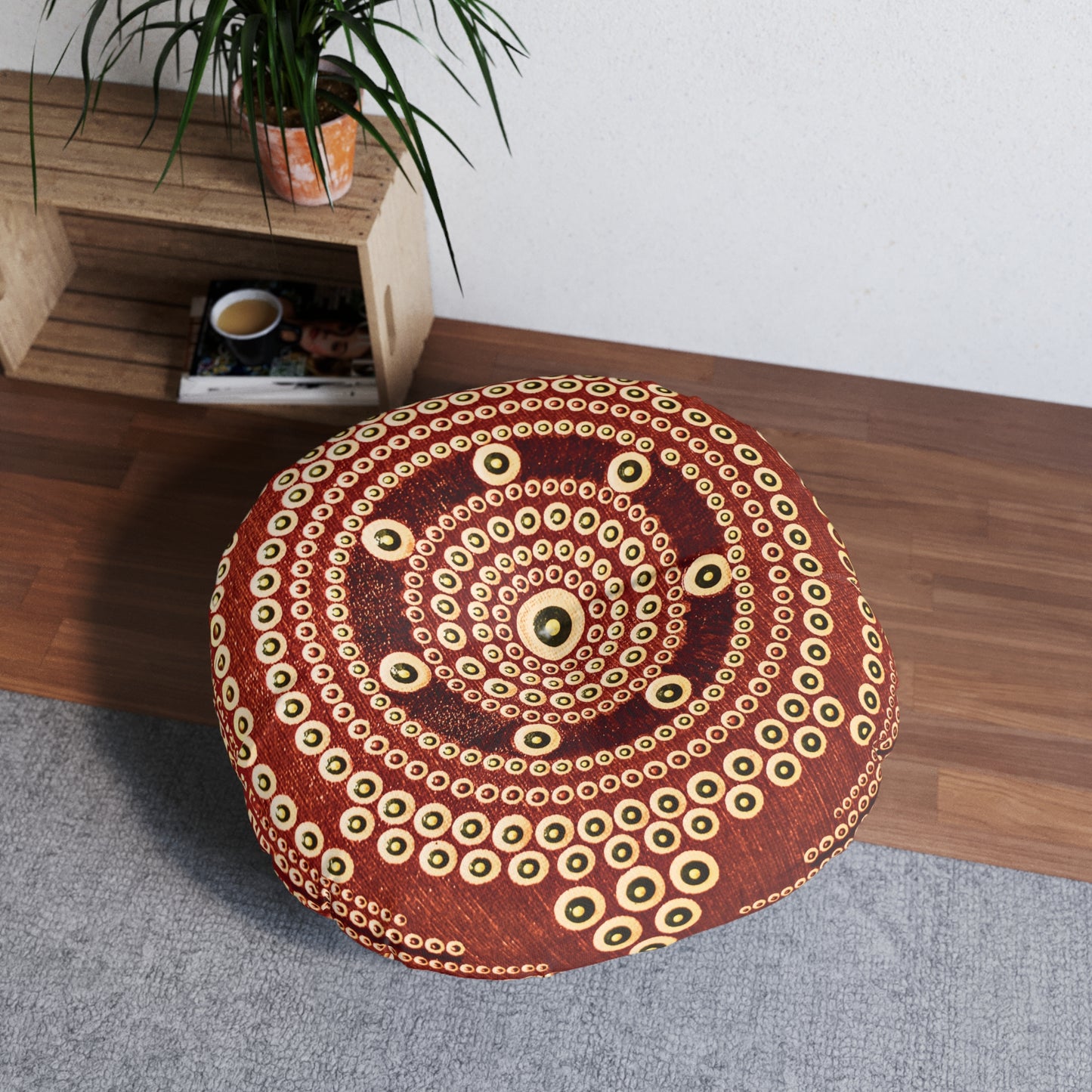 Tufted Round Floor Pillow “Caravan of Echoes”