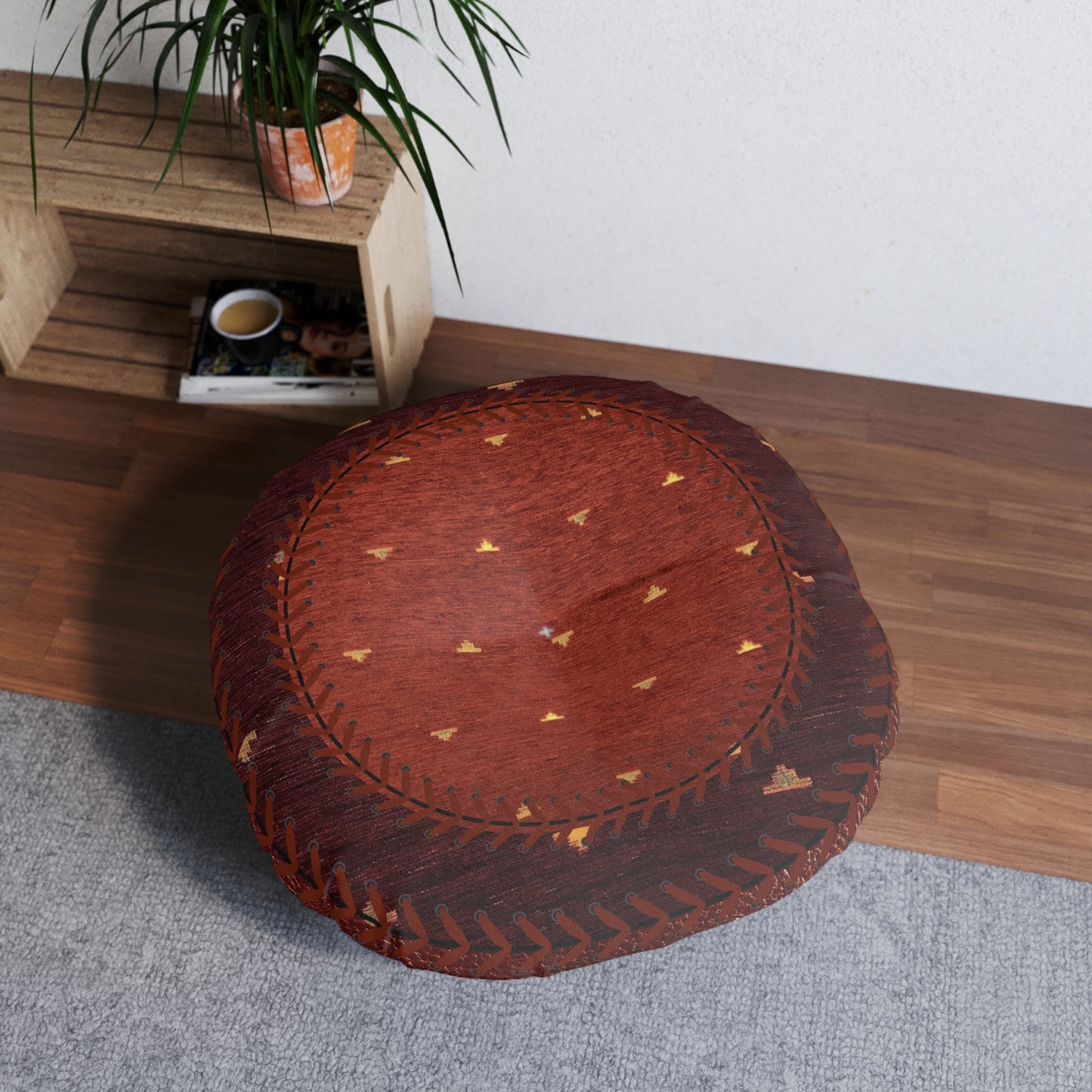 Tufted Round Floor Pillow “Aaram” - Dhatu Red