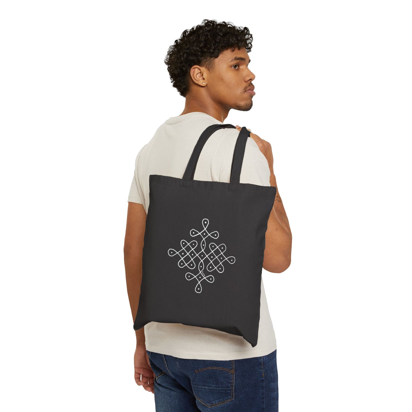 Cotton Tote Bag "Sikku Kolam" (Black)
