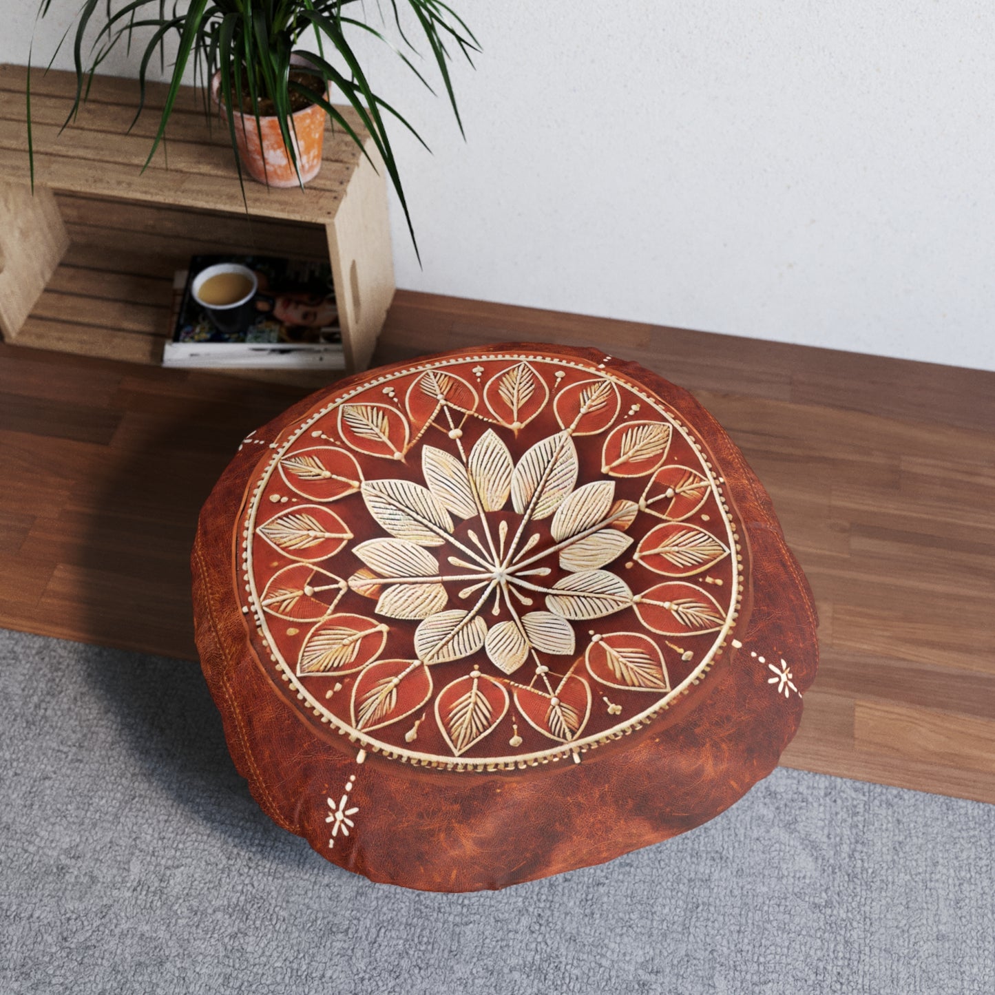 Tufted Round Floor Pillow “Sand & Bloom”