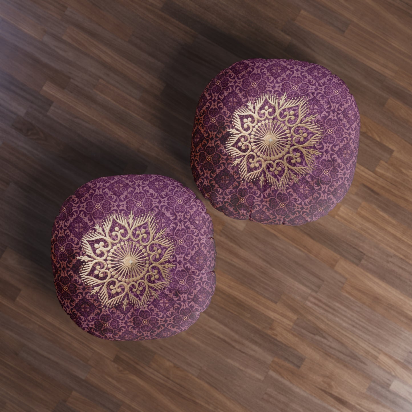 Tufted Round Floor Pillow “Royal Lotus Dream”