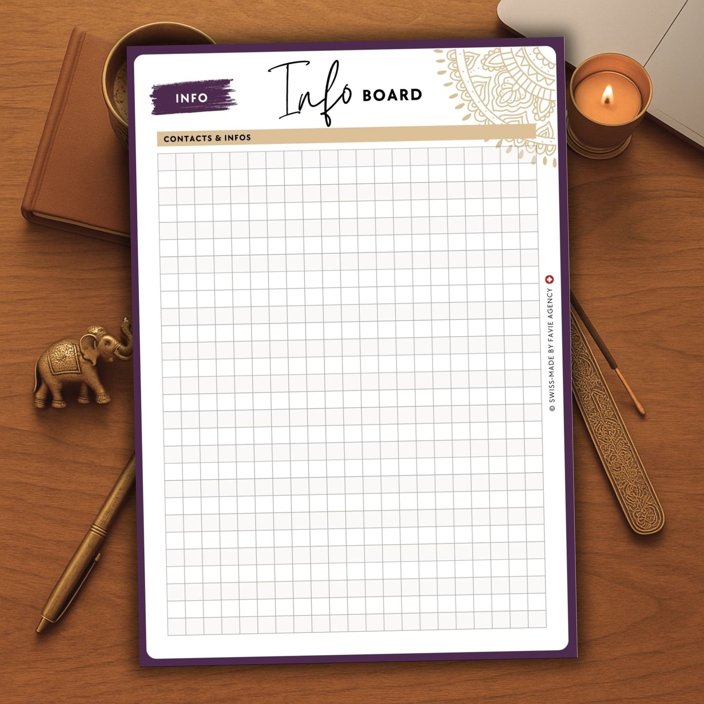 Luxury Info Board Planner Inserts (Set of 2) – Mandala Gold Purple Edition | Digital A5