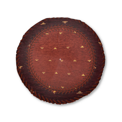 Tufted Round Floor Pillow “Aaram” - Dhatu Red