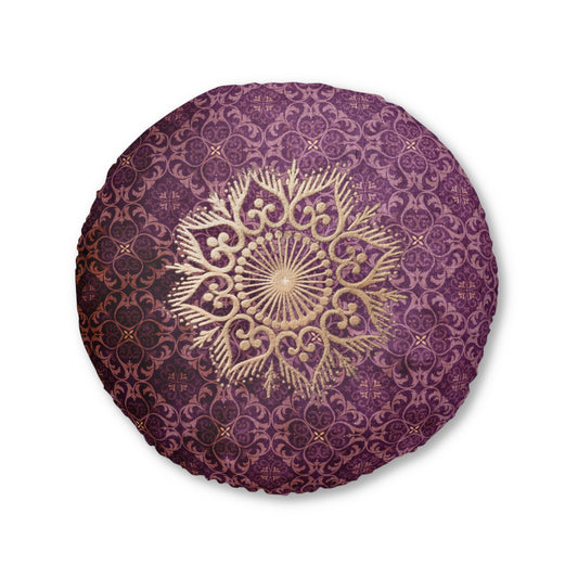 Tufted Round Floor Pillow “Royal Lotus Dream”