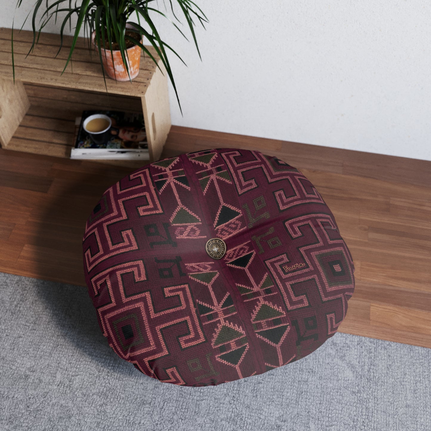 Tufted Round Floor Pillow "Aaram" - Lal Mati