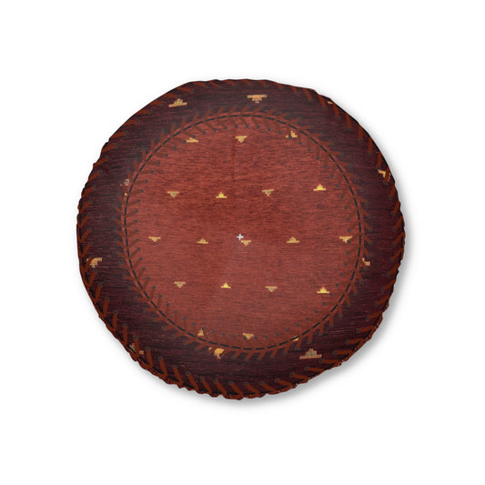 Tufted Round Floor Pillow “Aaram” - Dhatu Red