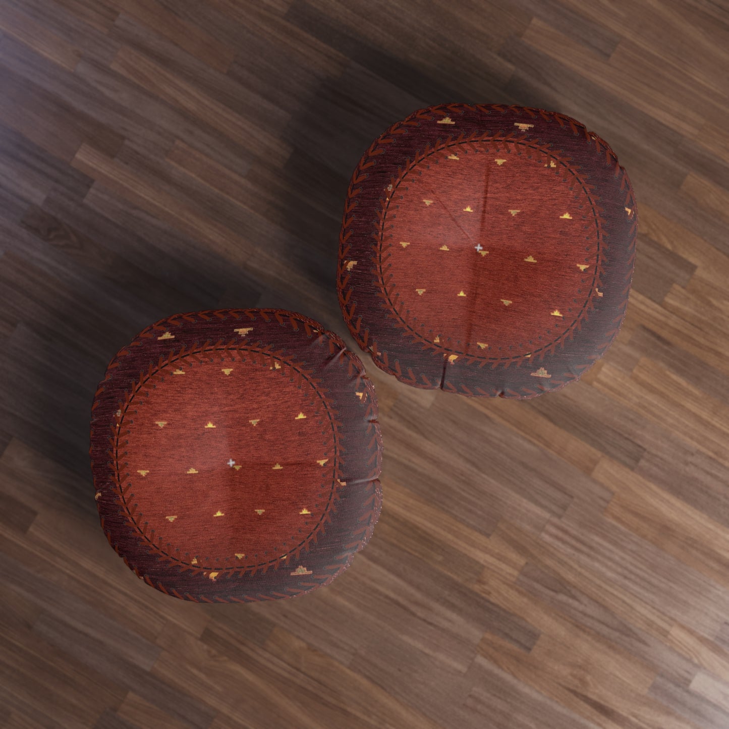 Tufted Round Floor Pillow “Aaram” - Dhatu Red