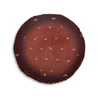 Tufted Round Floor Pillow “Aaram” - Dhatu Red