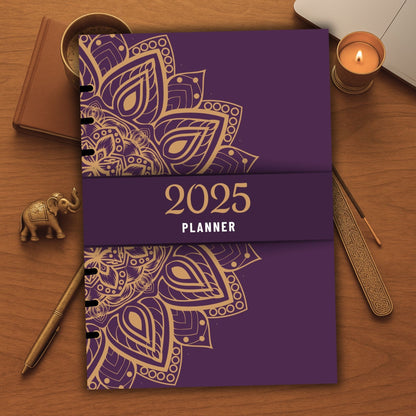 Luxury 2025 Planner Cover Set – Mandala Gold Purple Edition | Digital A5, 6-Ring