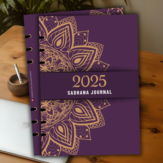 Luxury 2025 Sadhana Journal Planner Cover – Mandala Gold Purple Edition | Digital A5, 6-Ring
