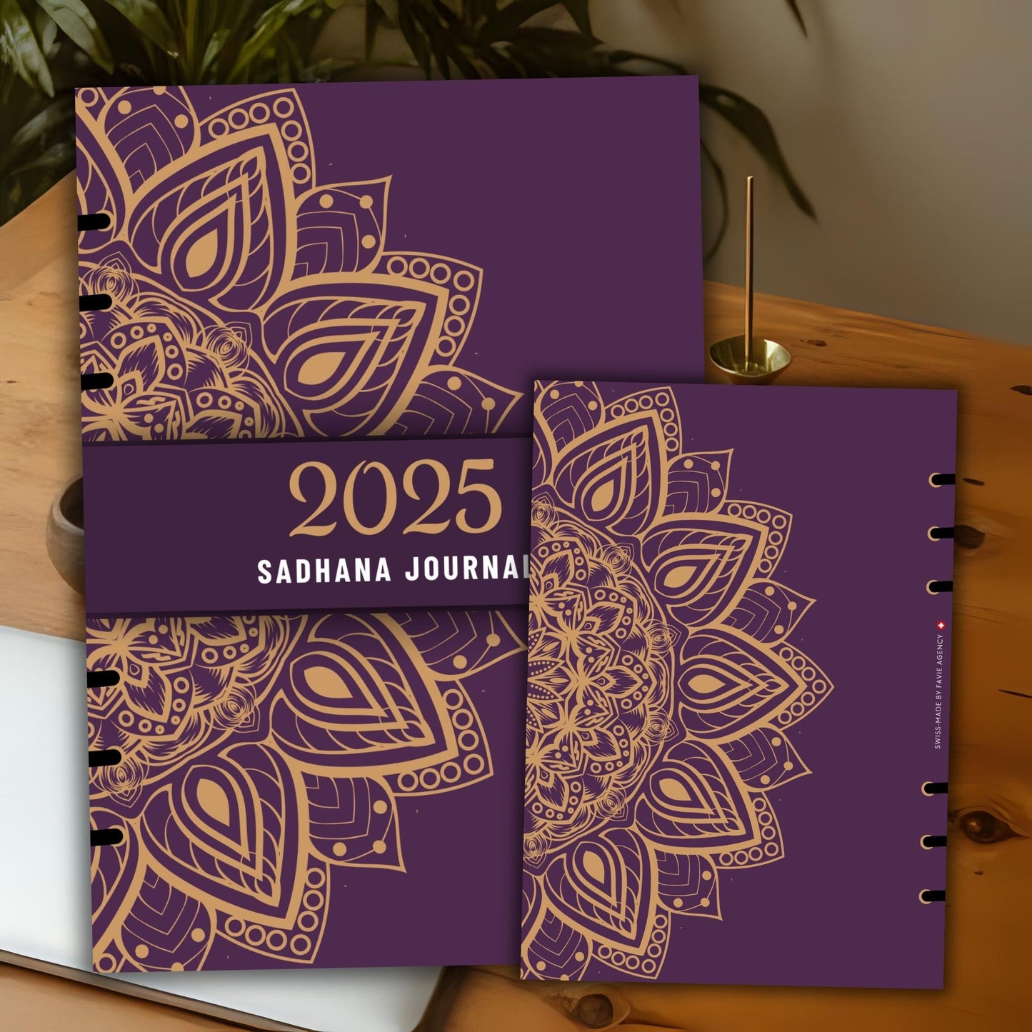 Luxury 2025 Sadhana Journal Planner Cover – Mandala Gold Purple Edition | Digital A5, 6-Ring