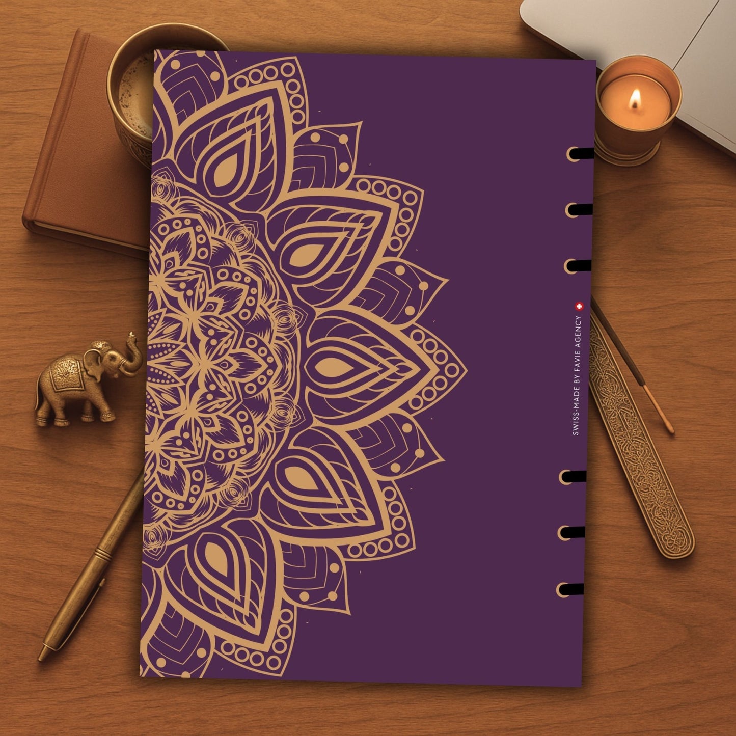 Luxury 2025 Sadhana Journal Planner Cover – Mandala Gold Purple Edition | Digital A5, 6-Ring