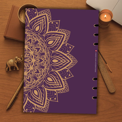 Luxury 2025 Sadhana Journal Planner Cover – Mandala Gold Purple Edition | Digital A5, 6-Ring