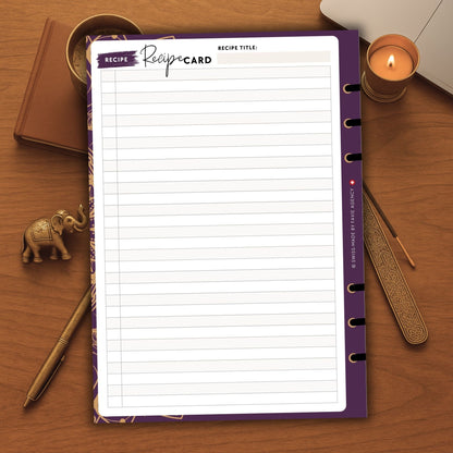 Luxury Recipe Card Planner Inserts (Set of 3) – Mandala Gold Purple Edition | Digital A5 6-Ring
