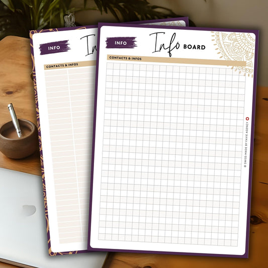 Luxury Info Board Planner Inserts (Set of 2) – Mandala Gold Purple Edition | Digital A5